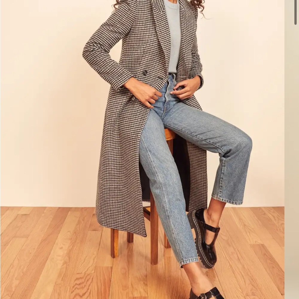 Reformation York Coat in Black and White Checker